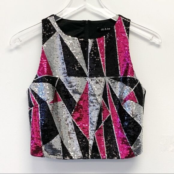 Do+Be Sleeveless Sequin Zipper Back Crop Top, Sm - Picture 4 of 6
